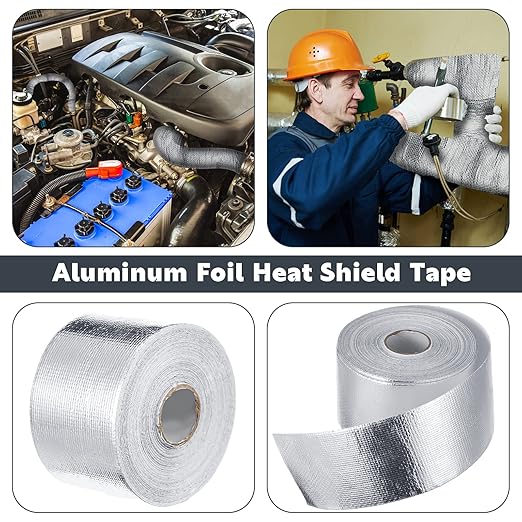 Zonon 2 Rolls Aluminum Foil Tape Heat Shield Tape Barrier Adhesive Reflective Fiberglass Thermal Insulation Reflective Material High Temp Protection(Silver,2 Inch X 65.6 ft)