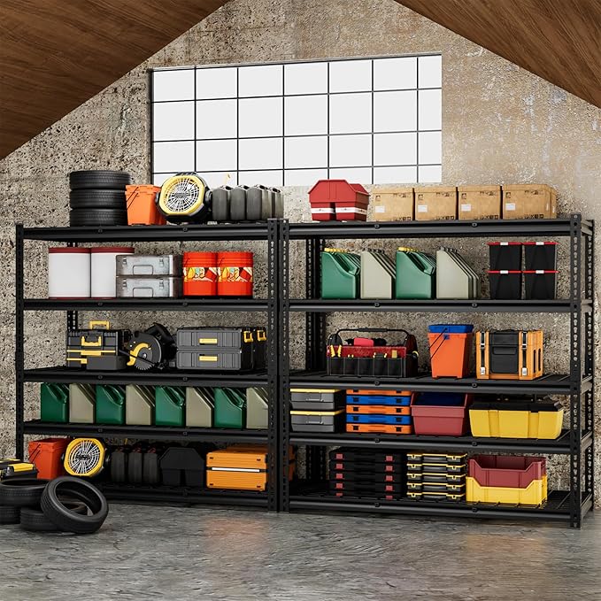 5-Tier 60" W X 24" D X 78" H Garage Shelving Metal Storage Shelves 3300LBS Heavy Duty Industrial Shelving Adjustable Garage Shelf Unit Utility Storage Racks(Black)