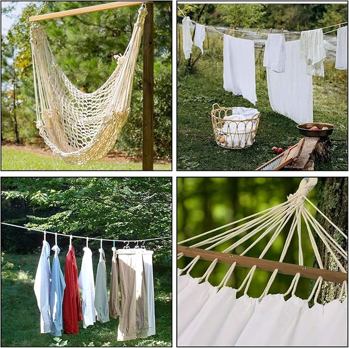 328 Feet 1/4 Inch White Natural Cotton Rope, Cotton Clothesline Rope, All-Purpose Craft Rope for Clothes Hanger, Garden Flower Potted Plants, Laundry Line Dryer