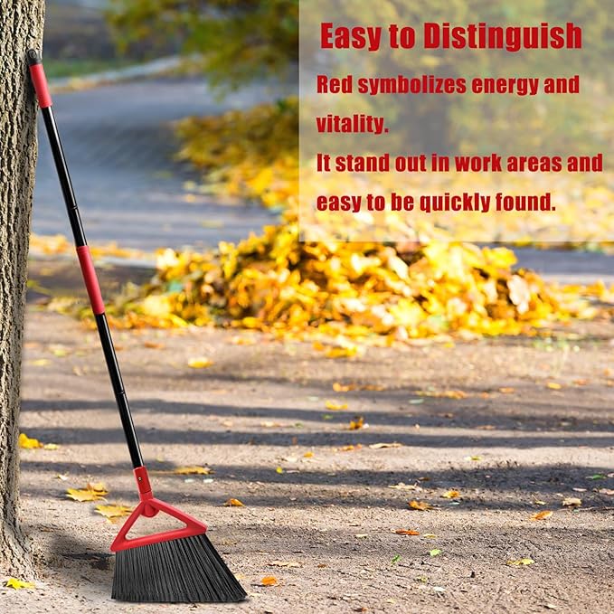 Heavy Duty Commercial Broom, Upgraded Angle Brooms for Sweeping Indoor and Outdoor, Perfect Red Broom of Kitchen, Garage, Industrial and Courtyard