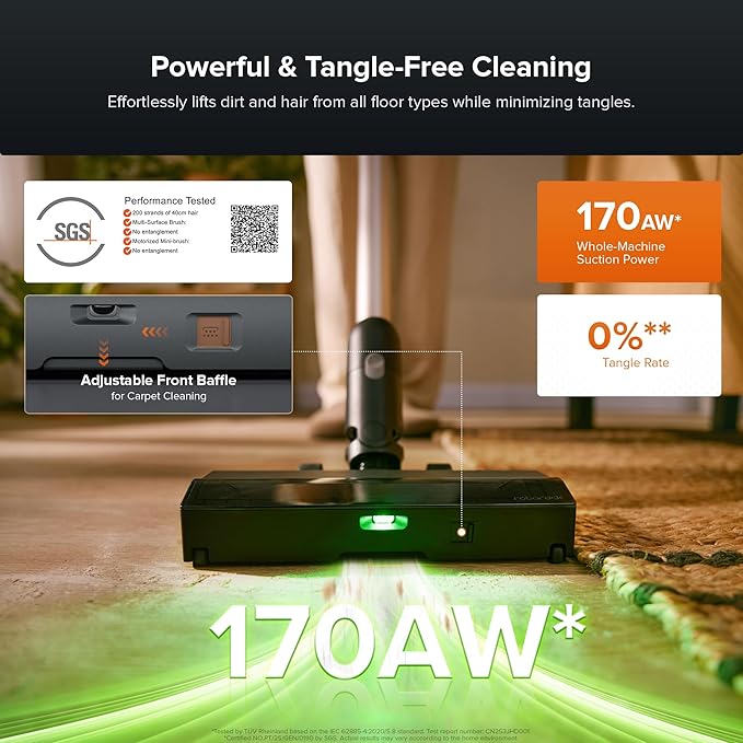 roborock H60 Hub Pro Cordless Stick Vacuum Cleaner with Auto-Empty Dock, 170AW Suction for Carpets and Hard Floors, Vacuum Cleaner with 80-Min Runtime, Anti-Tangle Brush, 140° Green LED Dust Detection
