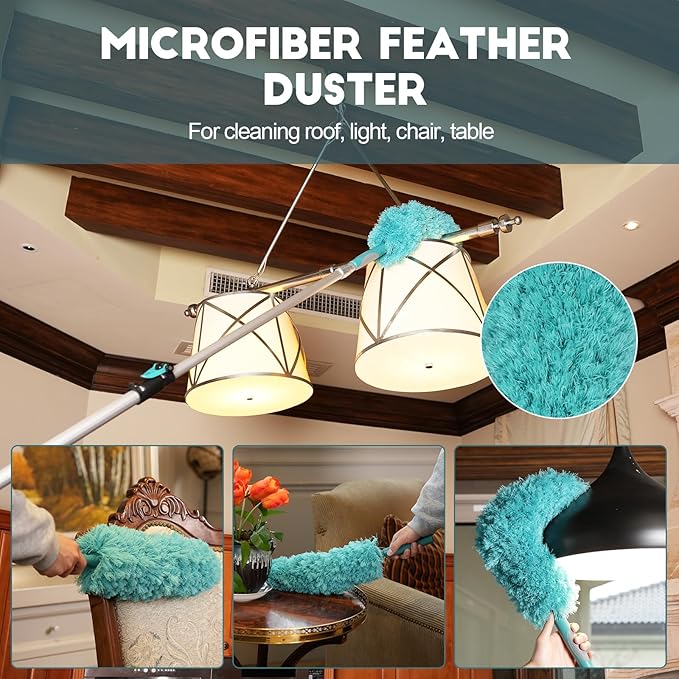 36 Foot High-Reach Duster Kit with 7-30FT Extendable Pole - High Ceiling Duster Cleaning Kit with Telescopic Pole,Cobweb Duster, Chenille Ceiling Fan Duster, Microfiber Feather Duster