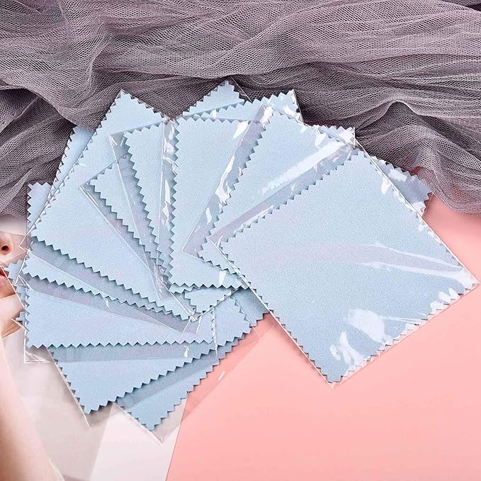 SEVENWELL 50pcs Jewelry Cleaning Cloth Blue Polishing Cloth for Sterling Silver Gold Platinum Small Silver Polish 8 x 8 cm