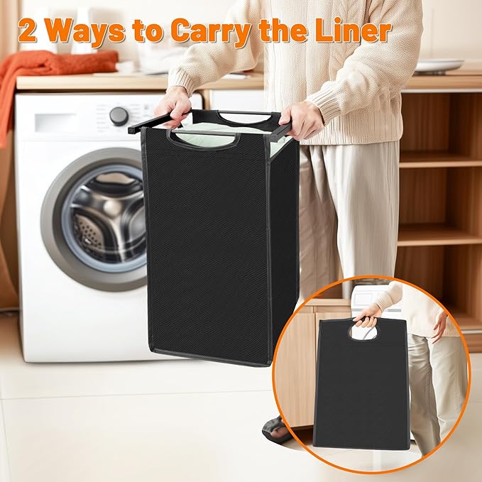 Laundry Sorter with Removable Bag, 16 Gallons Laundry Hamper with Adjustable Feet, Laundry Basket for Laundry Room, Bathroom and Bedroom(Black and Rustic Brown)