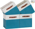 Temary Storage Cube Bins 11 Cube Storage Bins Storage Baskets for Closet, Shelves 4 Pack Fabric Organizer Bins with Leather Handles(White&Teal)