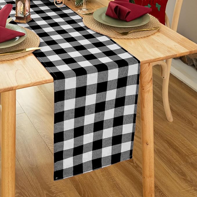 Waterproof Checkered Tablecloth Runner Fabric - Rectangle 12x108 Inch Classic Gingham Buffalo Plaid Table Cloth for Indoor/Outdoor Use - Table Cover for Kitchen, BBQs, and Parties