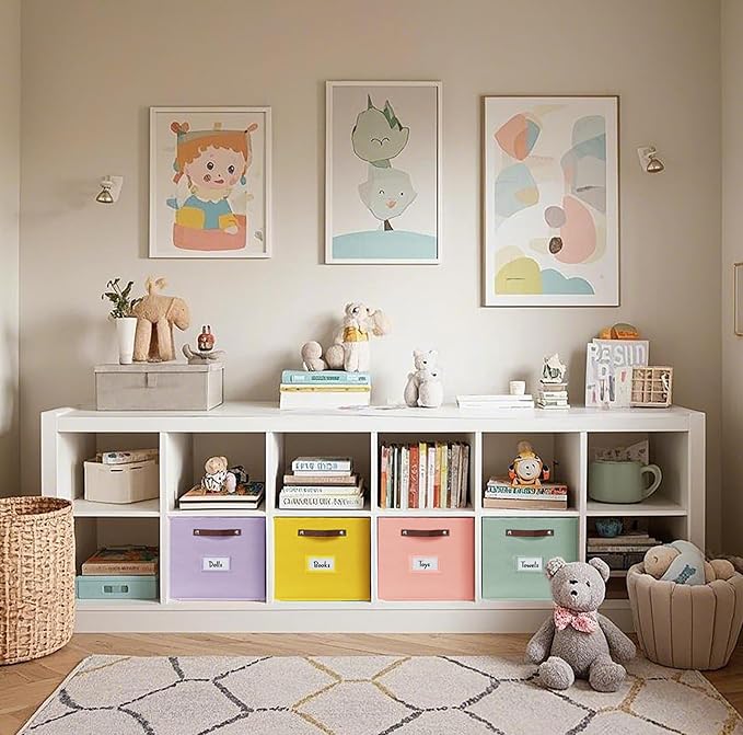 DECOMOMO Storage Cubes, 13x13x13 Storage Cube Bins with Labels, Fabric Organizer Bins (13" / 6pcs, Rainbow)