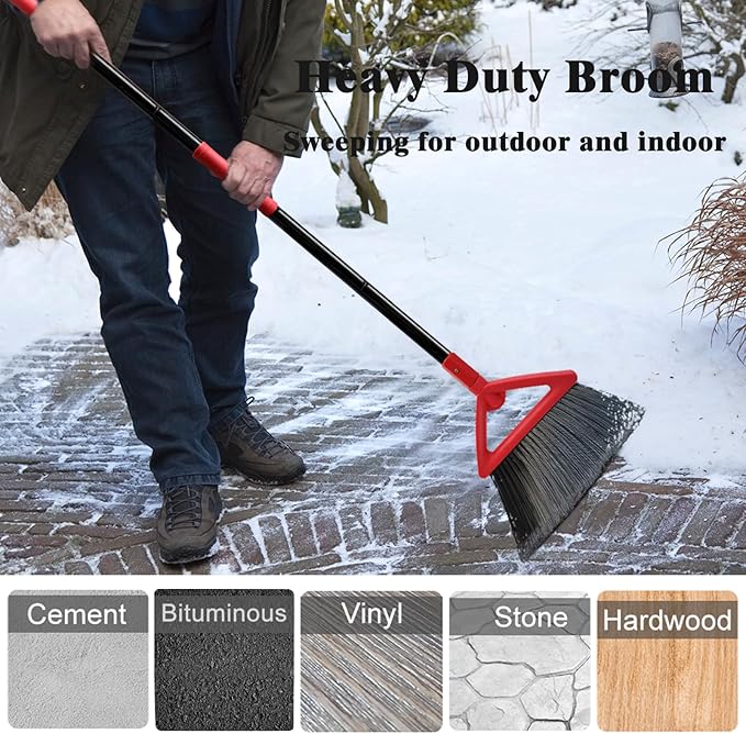 Heavy Duty Commercial Broom, Upgraded Angle Brooms for Sweeping Indoor and Outdoor, Perfect Red Broom of Kitchen, Garage, Industrial and Courtyard