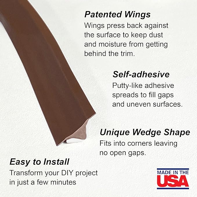 InstaTrim The Original Flexible Trim - 10ft Dark Brown 1/2" Wide Caulk Tape - Adhesive Trim with Many Uses Including Caulking for Bathtubs, Sinks, Counters, Tile, Floors - Made in USA