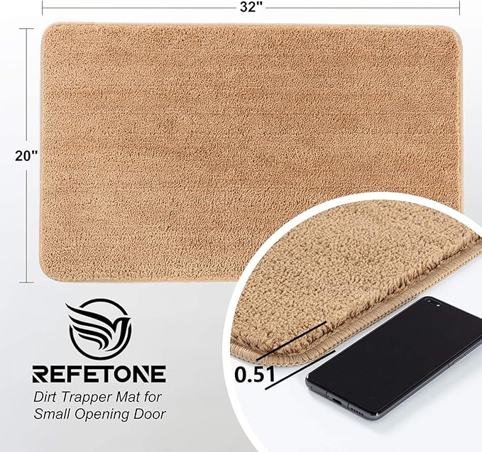 REFETONE Indoor Door Mat, Front Back Door Mat, Non-Slip Absorbent Resist Dirt Entrance Rug Inside Floor Mats, Machine Washable Low-Profile Inside Entry Door Rugs for Entryway - 20" x 32", Tan