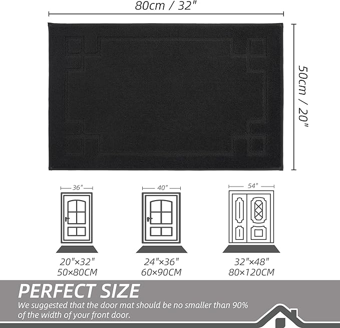 BEQHAUSE Door Mat 20" x 32", Non-Slip Door Mats Indoor Entryway Rugs Washable Low-Profile Absorbent and Stain Resist Floor Mats, Dog Door Mat for Front Back Door, Muddy Wet Shoes & Paws, Black