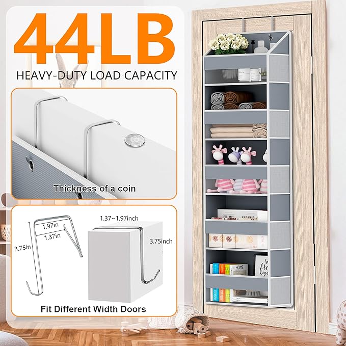 Over The Door Organizer - Over Door Storage Organizer with 5 Large Pockets & 10 Mesh Side Compartments - Heavy-Duty Hanging Storage for Bathroom, Bedroom & Closet - Baby Room Organize Solution