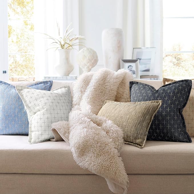 ZWJD Pillow Covers 18x18 Set of 2 Soft Polyester Textured Pillow Covers with Stylish Flange Edge Cozy Farmhouse Throw Pillows for Couch Bed Sofa Living Room