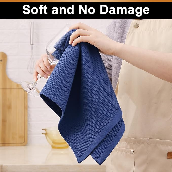 Homaxy 100% Cotton Waffle Weave Kitchen Towels - 6 Pack Soft and Absorbent Dish Towels - 16 x 26 Inches Quick Dry Hand Towels - Navy Blue
