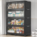 220Gal Plastic Stackable Storage Bins with Lid, 880QT Extra Large Closet Organizers Collapsible Cabinets Boxes With Drawers, Foldable Containers with 6x Wheels for Home Kitchen, V60 4Pack Black