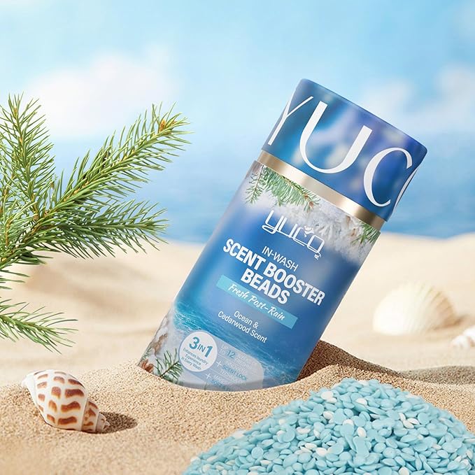 YUCO Scent Beads Laundry Natural,Ultra-Concentrated Two-Color Laundry Beads,Effective Fabric Deodorizer,Soften,Static Free,Microcapsule Technology Scent Lock Fresh Last 12Weeks(Ocean Cedarwood,12.6OZ)