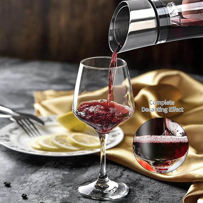 Wine Decanter Built-in Aerator Pourer, Wine Carafe with Aerator,Cleaning Beads and Cork Ball,100% Lead-free Crystal Glass Red Wine Aerator, Wine Gift for Men, Wine Accessories, 50 oz