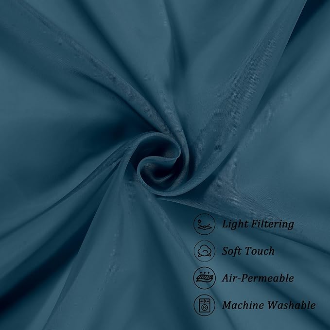 Chyhomenyc Stone Blue Sheer Valances for Windows 2 Pack, 42Wx14L Inches Small Valance for Living Room Bathroom Cafe Laundry Basement, Elegant Haze Blue Voile Valance