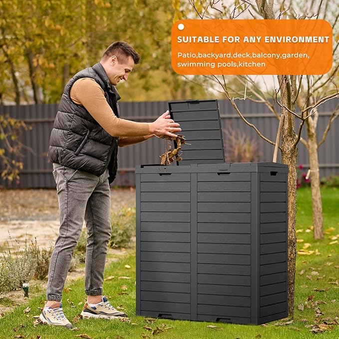62-Gallon Outdoor Trash Can with lid, Waterproof, UV-Resistant Resin Garbage Can, Lockable Lid and Drip Tray, Animal-Proof, for Patio, Kitchen, Backyard and Deck