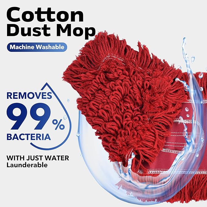 Matthew Cleaning 24'' Industrial Strength Cotton Dust Mop Refill Washable Replacement Heads for Residential & Commercial Use Fit Standard Dust Mop Frames, Hardwood,Concrete Floors Red 6 Pack