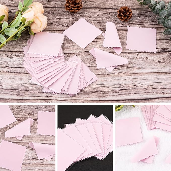 50 Pack Jewelry Polishing Cloth, 3.15" x 3.15" Pink Cleaning Cloths, Small Silver Cleaning & Polishing Cloth for Jewelry, Individually Wrapped.