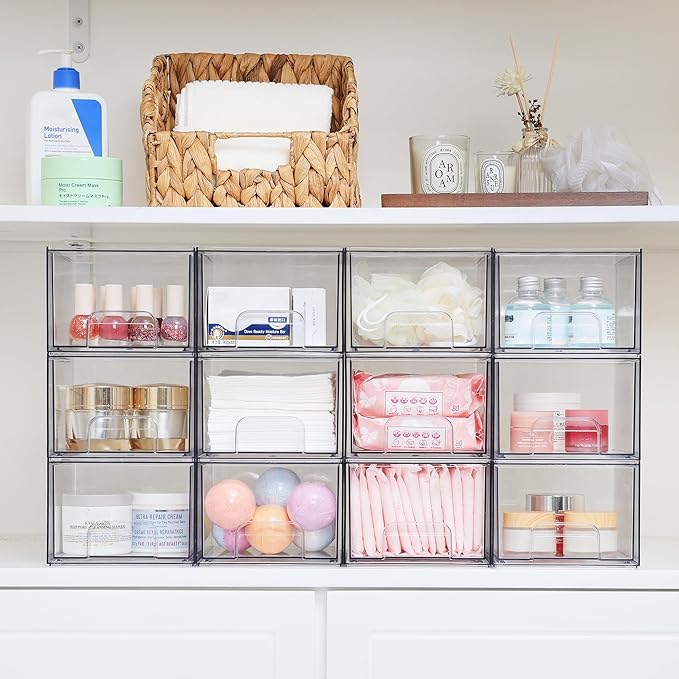 Vtopmart 10 Pack Clear Small Stackable Storage Drawers,Acrylic Bathroom Makeup Organizer,Plastic Storage Bins For Vanity, Undersink, Kitchen Cabinets, Pantry, Home Organization