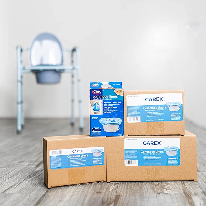Carex Commode Liners, Toilet Seat Cover, Fits Most Commodes, Toilet Liners and Paper Cover with Absorbent Powder, Disposable and Hygienic, 7 Count (Pack of 6), Travel Essentials for Public Restrooms