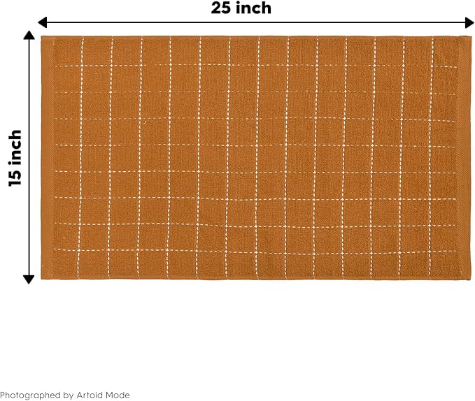 Artoid Mode Checkered Designed Cotton Beige Caramel Terry Kitchen Dish Towels, 15x25 Inch Soft Absorbent Quick Drying Cleaning Tea Towels Set of 4