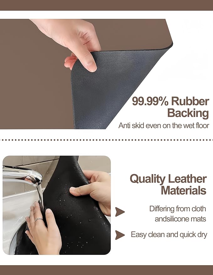 Dish Drying Mat for Kitchen Counter, 16"x24" Dish Drying Pad with Non-slip Rubber Backed, Hide Stain Anti Absorbent for Kitchen Counter, Drying Mat for Coffee Machine Dish Rack (Brown)