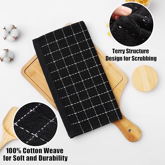 Homaxy 100% Cotton Terry Kitchen Dish Cloths, Ultra Soft and Absorbent Dish Towels for Kitchen, Suitable for Drying and Washing Dishes, 6 Pack, 12 x 12 Inches, Black