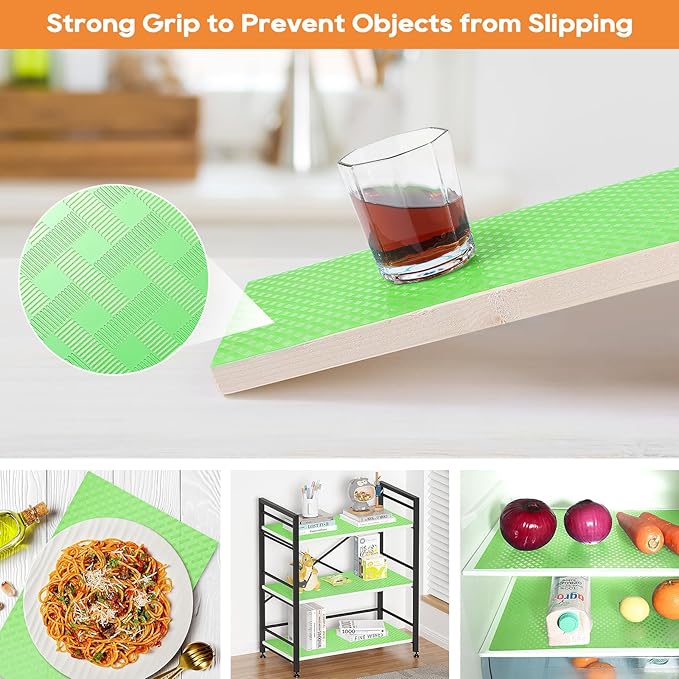 Green Fridge Liner Shelf Liners for Kitchen Cabinet Refrigerator Liners Waterproof & Oil-Proof Kitchen Cupboard Liner Non Adhesive Drawer Mats EVA Material for Shelves 17.5 x 393.7 Inches