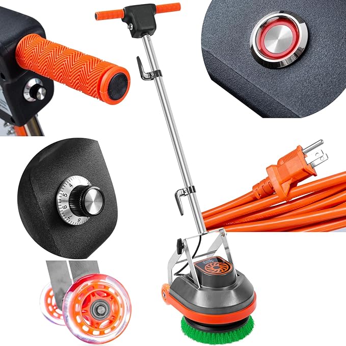 Commercial Floor Scrubber Machine, 13" Heavy Duty Orbital Floor Cleaner Buffer and Polisher- Deep Cleaning Hard Floors and Carpets with Ease, 3 Brushes & 3 Cleaning Pads, Orb-6