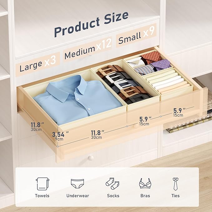 DIMJ Drawer Organizer Clothes - 24 Pack Baby Dresser Organizer for Nursery, Foldable Drawer Organizer Bins for Closet Bedroom Organization, Fabric Clothes Storage Dividers for Underwears, Socks, Bras