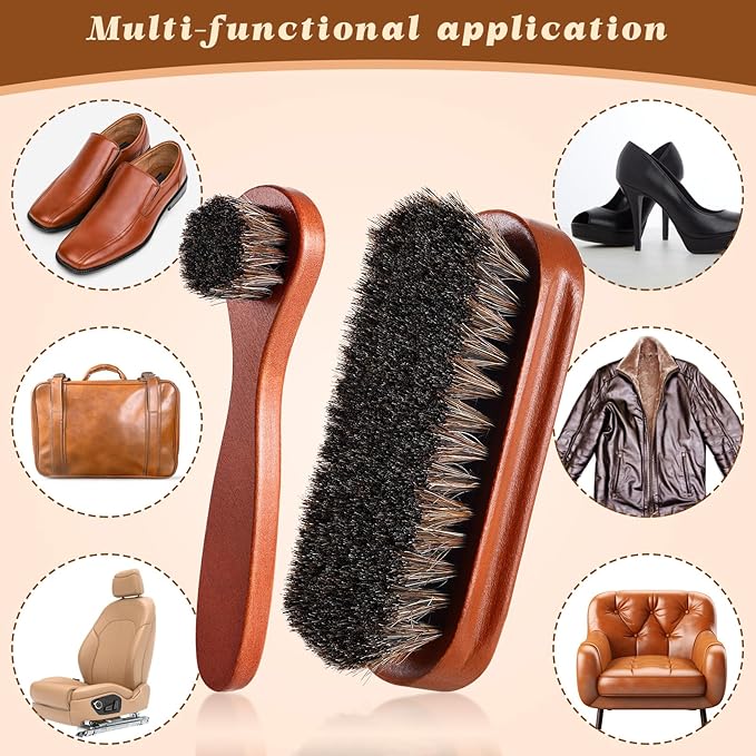 2 Pcs Horsehair Shine Shoes Brush Kit Polish Dauber Applicators Cleaning Leather Shoes Boots Care Brushes Suede Cleaner Brush(2 Pcs Style F)