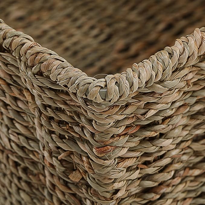 HOONEX Wicker Storage Baskets for Organizing, Decorative Woven Seagrass Baskets for Storage with Carrying Handles, Set of 2, Natural