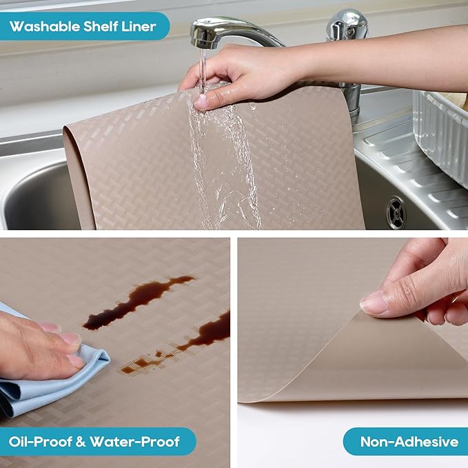 Beige Shelf Liners for Kitchen Cabinets Refrigerator Liners Waterproof & Oil-Proof Kitchen Cupboard Liner Drawer Mats EVA Material Non Adhesive Fridge Liner 11.8 x 236.2 Inches x 2 Rolls