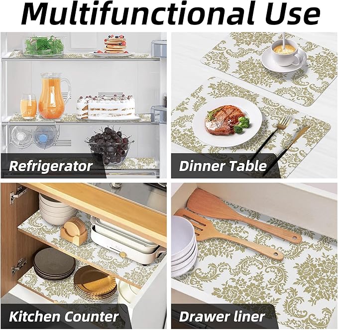 Shelf Liner for Kitchen Cabinets Non Adhesive Kitchen Drawer Liner, Waterproof Shelf Liner Durable Anti-Slip for Kitchen Cabinets Shelf Liner (Gold, 4Rolls(18x96inch))