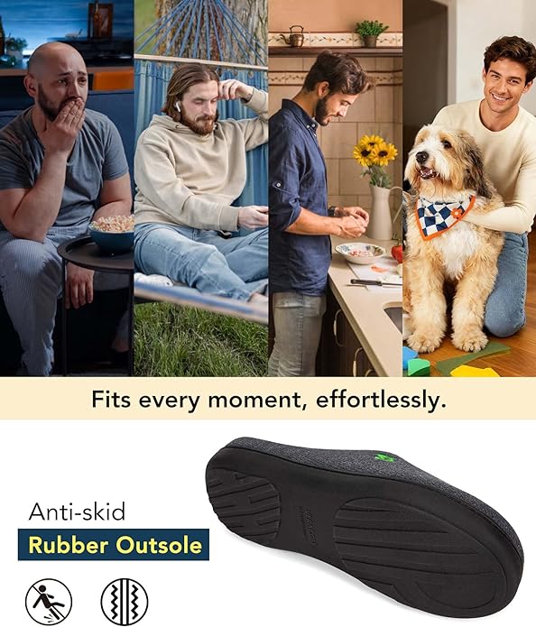 VeraCosy Men's Two-Tone Memory Foam House Slippers Indoor Outdoor Durable Rubber Sole