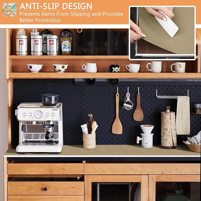 Self-Adhesive Shelf Liner Kitchen Liner, Waterproof Backed Paper Easy Peel and Stick Contact Liner Without Residue for Decor Your Desk Surface, Kitchen Countertops (Dark Khaki, 11.8 x 236.2 inches)