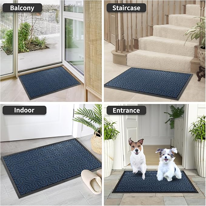 Yimobra Extra Large Door Mat Outside Entrance 60x32, Waterproof Heavy Duty Outdoor Mats for Front Door, Non Slip Rubber Entry Mat for Garage Patio, Easy Clean, Blue