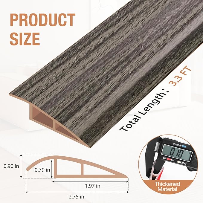 Floor Transition Strip Self Adhesive Vinyl Door Threshold for Doorways Carpet Edging Trim Overlap Edge Reducer for Laminate Floor, Carpet, Tile (Grayish Brown Wood Grain, 3/5" to 4/5", 3.3Ft)