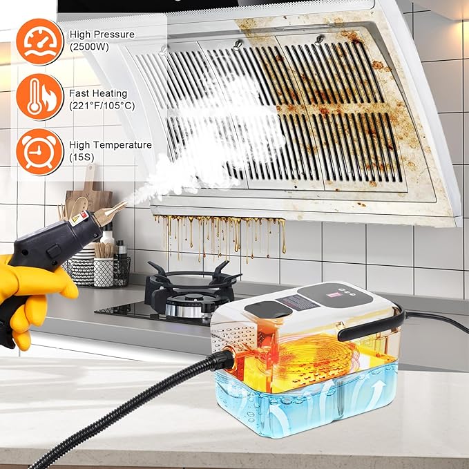 15 in 1 Handheld Steam Cleaner with Handle Button Control, 2500W High Pressure Steamer for Cleaning Car, Multi-Purpose Portable Steam Cleaner for Home Car Upholstery Cleaning Tools, 110V-120V