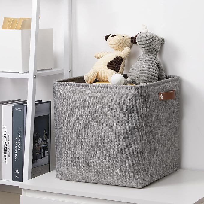 DULLEMELO Cube Basket for Storage and Organization, Collapsible Fabric Cube for Closet, Laundry, Nursery and Shelves - Decorative Empty Basket for Gifts (Gray)
