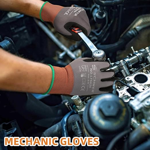 Schwer 12 Pairs Safety Work Gloves with Sandy Nitrile Coating LT5626, Max Abrasion Resistance Heavy Duty Glove with Grip for Men Women, Ideal for General Use, Mechanic, Construction, Gardening, 2XL