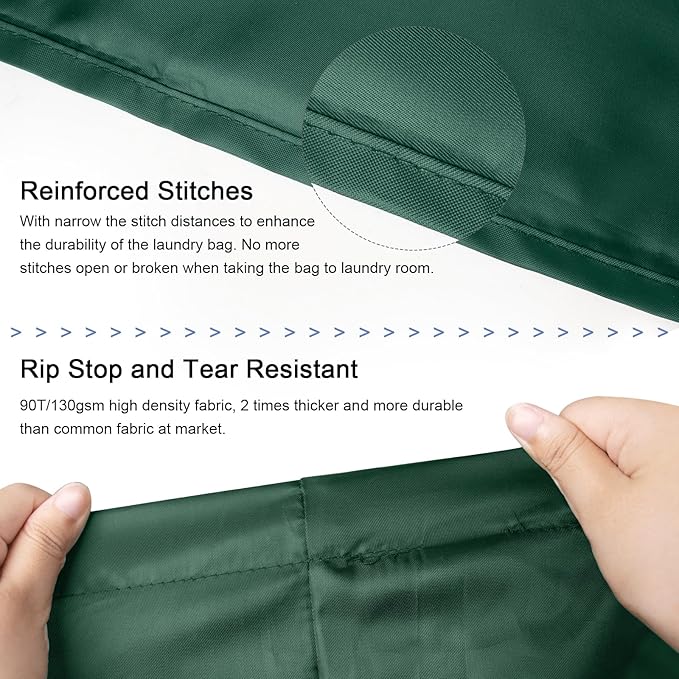 Polecasa Small Heavy Duty Laundry Bag with 130gsm Tear Resistant Fabric and Handles, Easy to Carry Durable Dirty Clothes Drawstring Bag, Perfect for College Dorm, Travel 21”x24”, Green