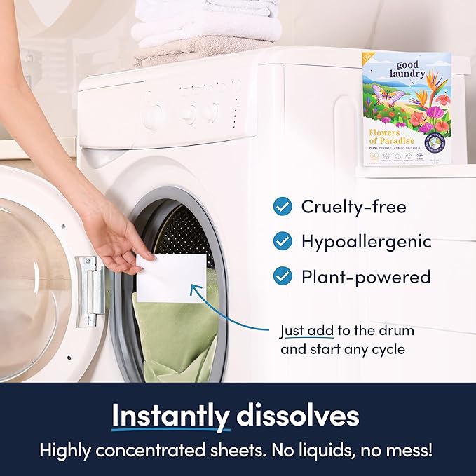 Good Laundry Flowers of Paradise Detergent Sheets, Scent Booster, & Dryer Sheet Bundle - No Plastic Jugs, Eco-Friendly, Zero Harsh Chemicals, Hypoallergenic - Based in the USA