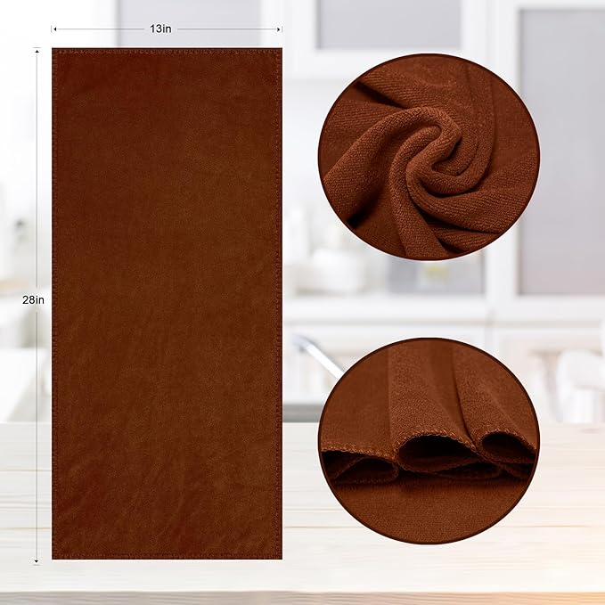kimteny 13x28 Inches Kitchen Cloth Dish Towels, 400 GSM Premium Dishcloths, Super Absorbent Coral Velvet Microfiber Cleaning Cloths, Fast Drying Rags for Washing Dishes (6 Pack, Brown)