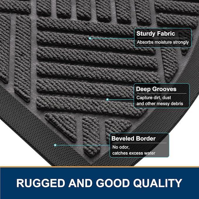 Smiry Half Circle Front Door Mat Outside Entrance, Heavy Duty Outdoor Indoor Natural Rubber Doormat, Non Slip, Trap Dirt and Moisture, Easy Clean, Low Profile Patio Porch Entryway Mat, 29.5x17, Grey