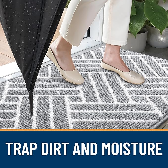 OLANLY Indoor Door Mat, 36x24 Inch, Dirt Resistant and Absorbent, Non-Slip Rubber Backing Floor Mats, Easy Clean Low-Profile Doormat for Entryway, Front Door, and Inside Entrance, Light Grey