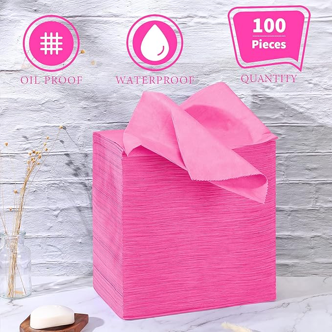 Breling 100 Pcs 31.5 x 71 Inch Disposable Bed Sheets Oil-proof PE Film Massage Table Sheets Non-woven Fabric Spa Waterproof Bed Cover Breathable for Beauty Salon Hotels Tattoo Waxing(Pink)
